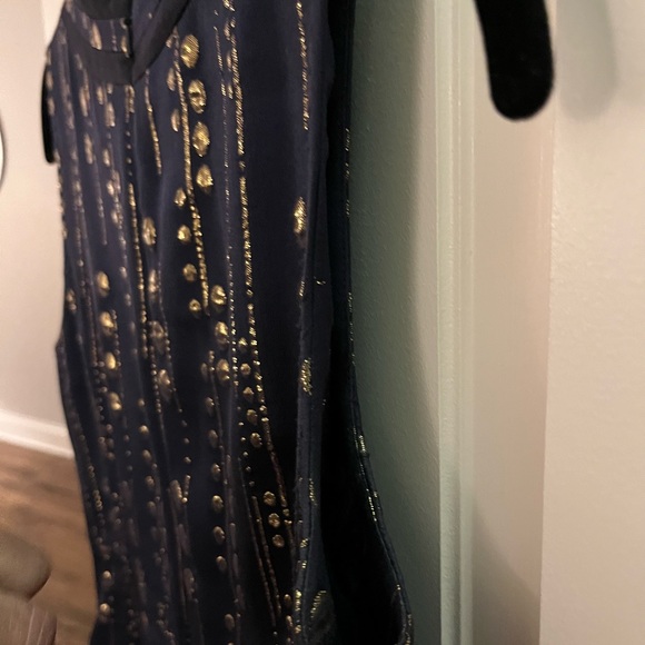 Tory Burch Sylie Sheath Dress Navy and Gold - Picture 3 of 7